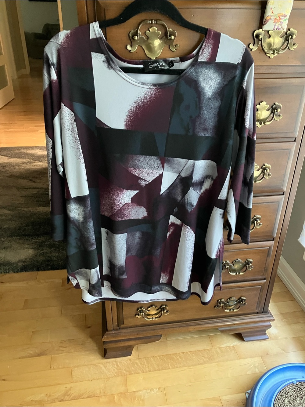 Burgundy and Black Abstract Print Women’s Top